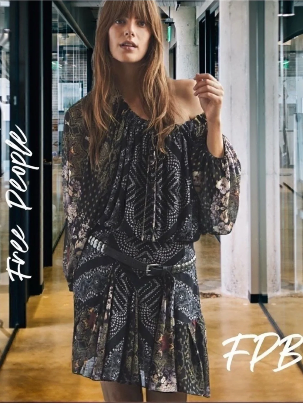 Free People Black Floral Open-Back Long-Sleeve Mini Dress - Picture 3 of 11
